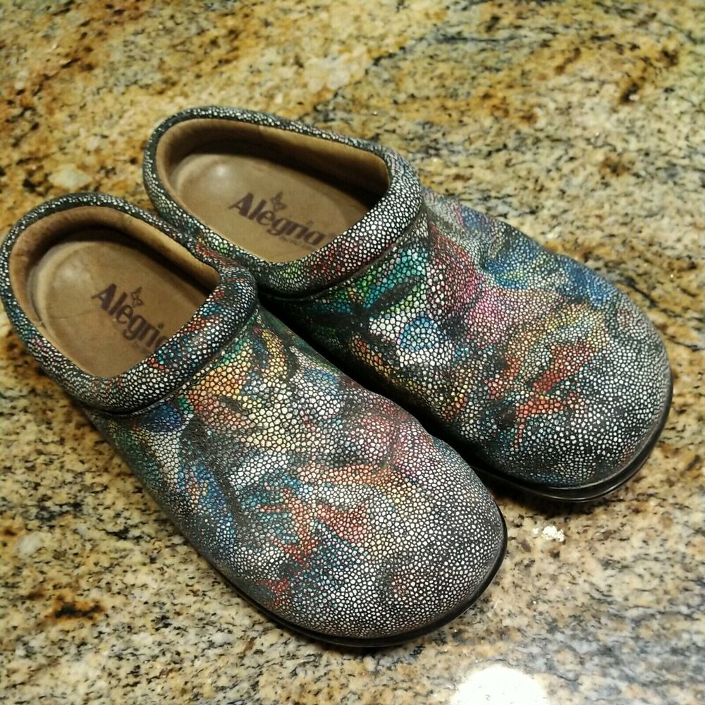 Alegria 'Kay 389' Multi Color Mules - Sz 6.5 US (37) Leather Butterfly Print